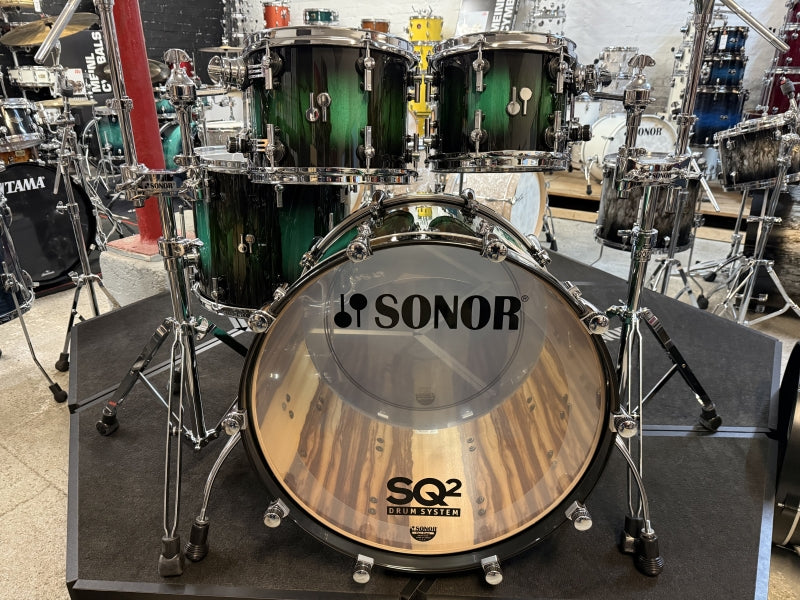 Sonor SQ2 Drum Kit Shell Pack Green to Black Burst over African Marble