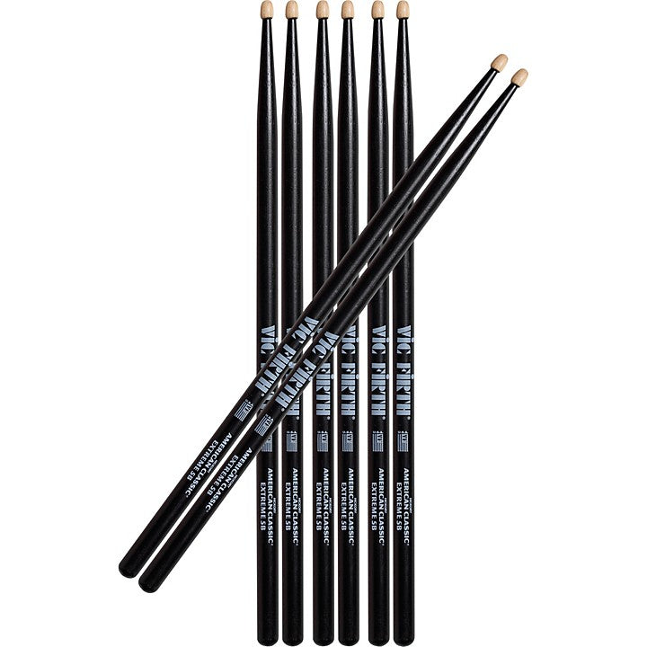 Vic Firth Extreme 5B Black Finish Wood Tip Consumer Pack 4 Pairs