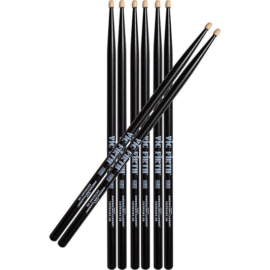 Vic Firth Extreme 5B Black Finish Wood Tip Consumer Pack 4 Pairs