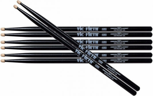 Vic Firth Extreme 5A Black Finish Wood Tip Consumer Pack 4 Pairs